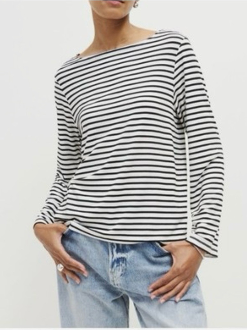Striped Long-Sleeve Reformation Top - Black & White